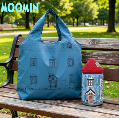 MOOMIN Eco Bag House Pouch Set Foldable Shopping Tote Reusable Teal Blue Japan