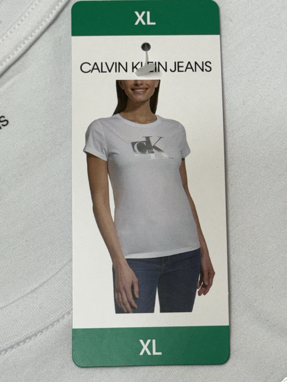 Calvin Klein Jeans Women’s White Casual Short Sleeve Round Neck Slim T-Shirt XL thumbnail 2