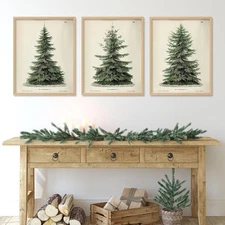 JarThenaAMCS 3Pcs Winter Wall Art Prints Vintage Green Xmas Tree Art Poster C...