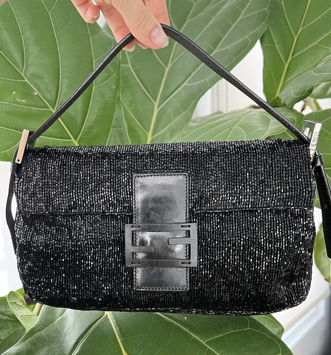 Sequin Baguette Baguette Style Purse FENDI Baguette Beige Beaded