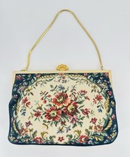 VTG French Pettipoint Tapestry Floral Clutch Purse Chain Gold Clasp 5x7  