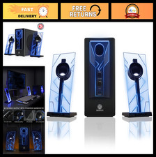 2.1 Gaming Speakers with Blue LED Lights Powered Subwoofer - 40W Heavy Bass fo