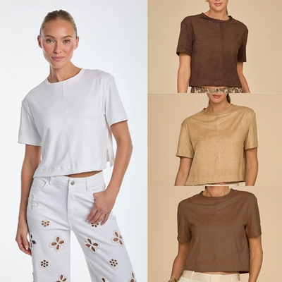 #ad Naya Suede T Shirt Top Java Cafe White and Black THE NOLI SHOP $14.99