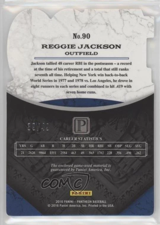 2016 Panini Pantheon 1500 RBI Guilds Gold /49 Reggie Jackson #90 HOF - Image 2 of 2