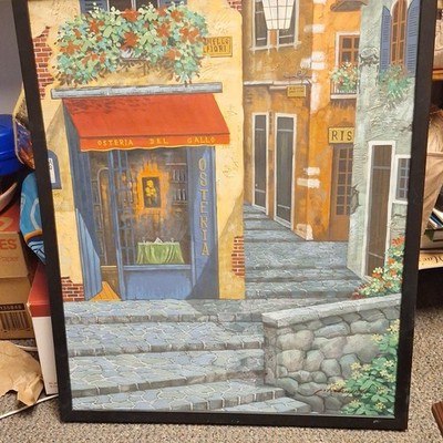 Haiga Framed Realism Italian Cityscape Acrylic Painting Canvas Osteria del Gallo