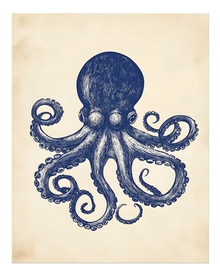 Vintage Octopus Wall Art Poster - Nautical Ocean Decor Premium Quality