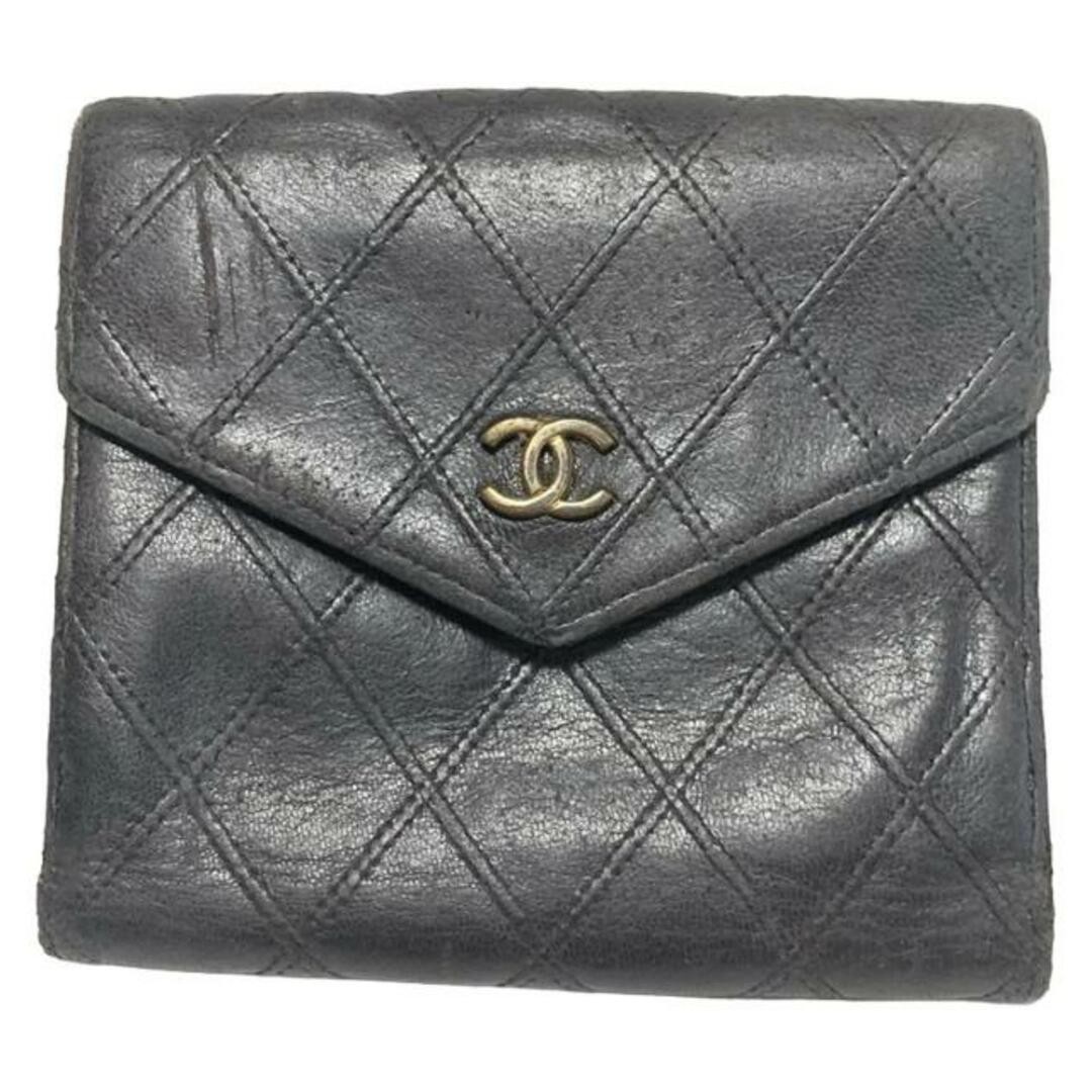 Chanel W Hook Bicolore Black Leather Wallet with Gold-Tone Hardware