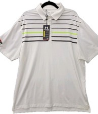 Under Armour Polo Golf Shirt Loose Fit Heat Gear Mens Size XL Striped White 8859