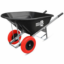 Bertie Barrow 160L Twin Wheel Wheelbarrow Black & Red Heavy Duty Stable Yard Gar