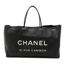 Chanel Leather Logo Tote Bag Women Black One Size