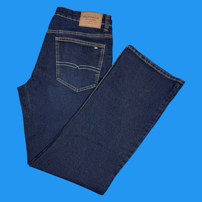 Buffalo David Button Jeans Mens Size 34x32 Slim Boot King Dark Blue Denim