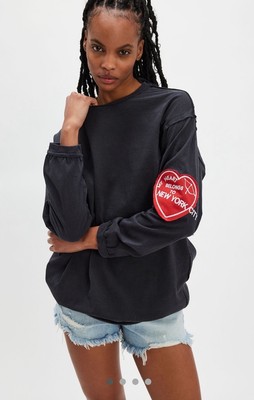 Free People Tricia Fix Hometown Heart Tee New York Heart Patch Slouchy XS NEW