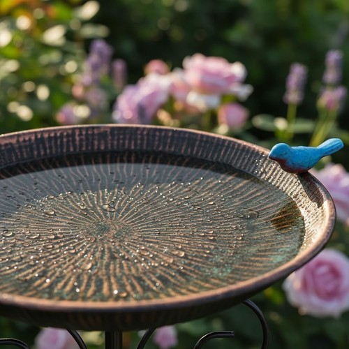 10" Small Metal Bird Bath Bowl with Stake, 0.4 Gallon Outdoor Garden Decor - 第 9/9 張圖片