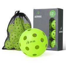AORWAI Pickleball Balls Indoor Outdoor Set 6 12 Pack Durable Stable Bounce Neon
