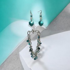 26114 Handmade 2 PC Turquoise Colored Silver Bracelet And Earring Set