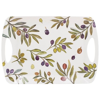 Großes Serviertablett Melamin Olivenhain Blumen Esszimmer Tee Kaffee Tablett Geschenkidee