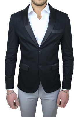 GIACCA BLAZER UOMO QBR SARTORIALE NERO RASO LUCIDO SLIM FIT ELEGANTE | eBay