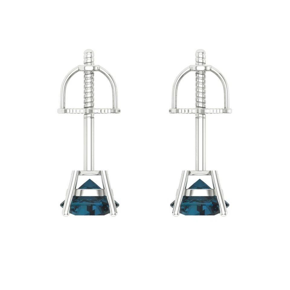 Aretes de topacio azul London para mujer, atornillados (0,2 cttw 3,0 mm corte redondo) Foto 4 de 4