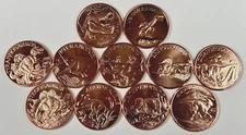 Copper Coins * Eleven Piece Dinosaur Collector Set * Fine .999 Bullion Rounds