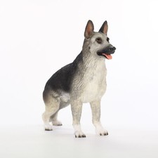 German Shepherd Figurine Hand Painted Statue Silver