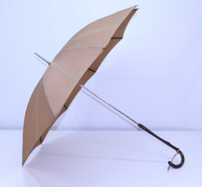VTG Rain Sun Umbrella Parasol Polan Katz PK Brown Tan Made Carved Handle USA