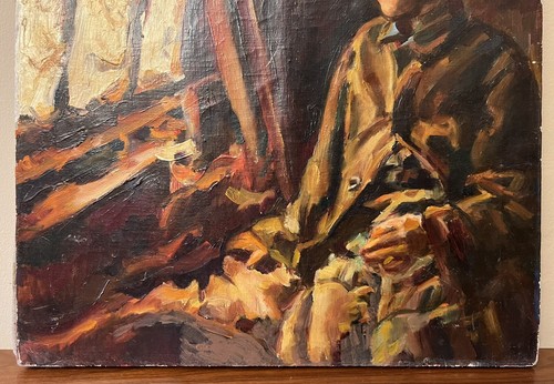 Vintage Lovely Portrait Painting Boy At Window French? - Foto 4 di 12