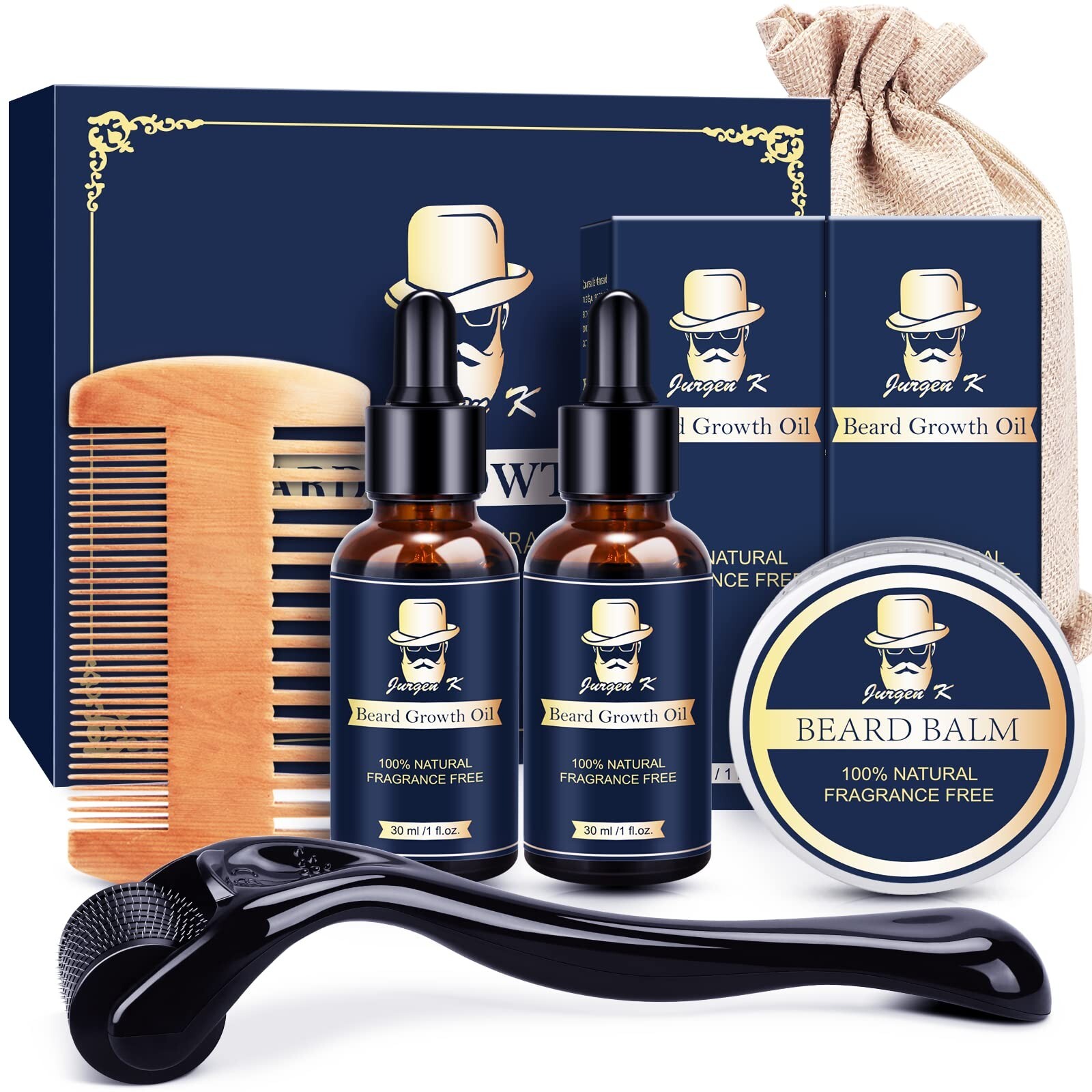 Jurgen K Beard Growth Kit - Beard Kit with Beard Growth Oil (2 Packs), Balm, ...