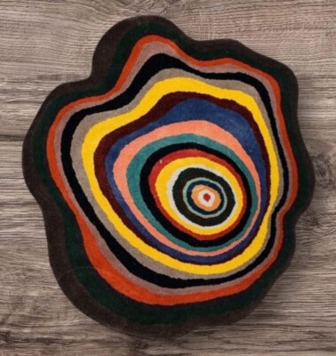 Irregular Shaped Multicolored Hand Tufted Rug Hand Made 100%Wool Rug 5X5, 6X6 .