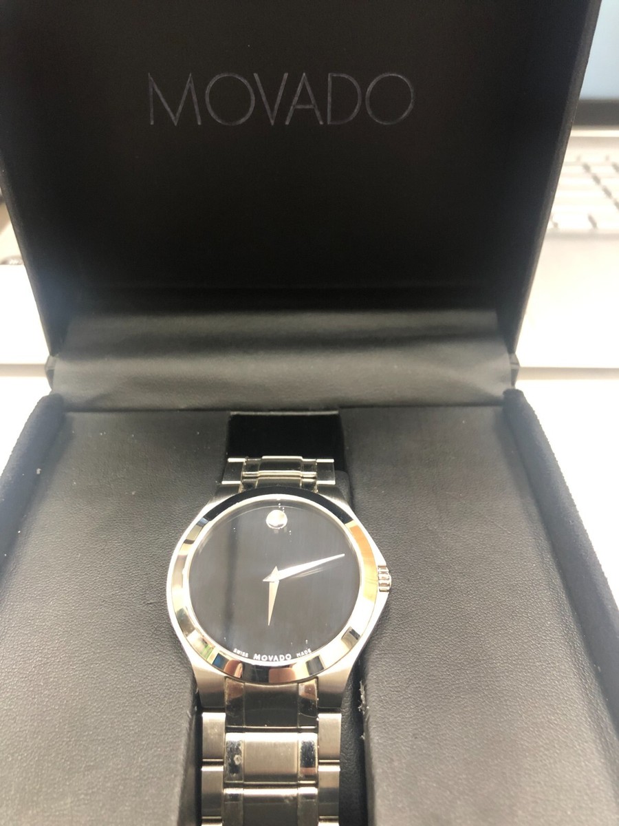 Movado Stainless Steel Mens Watch Black Face 01.1.14.1234 41MM | eBay 