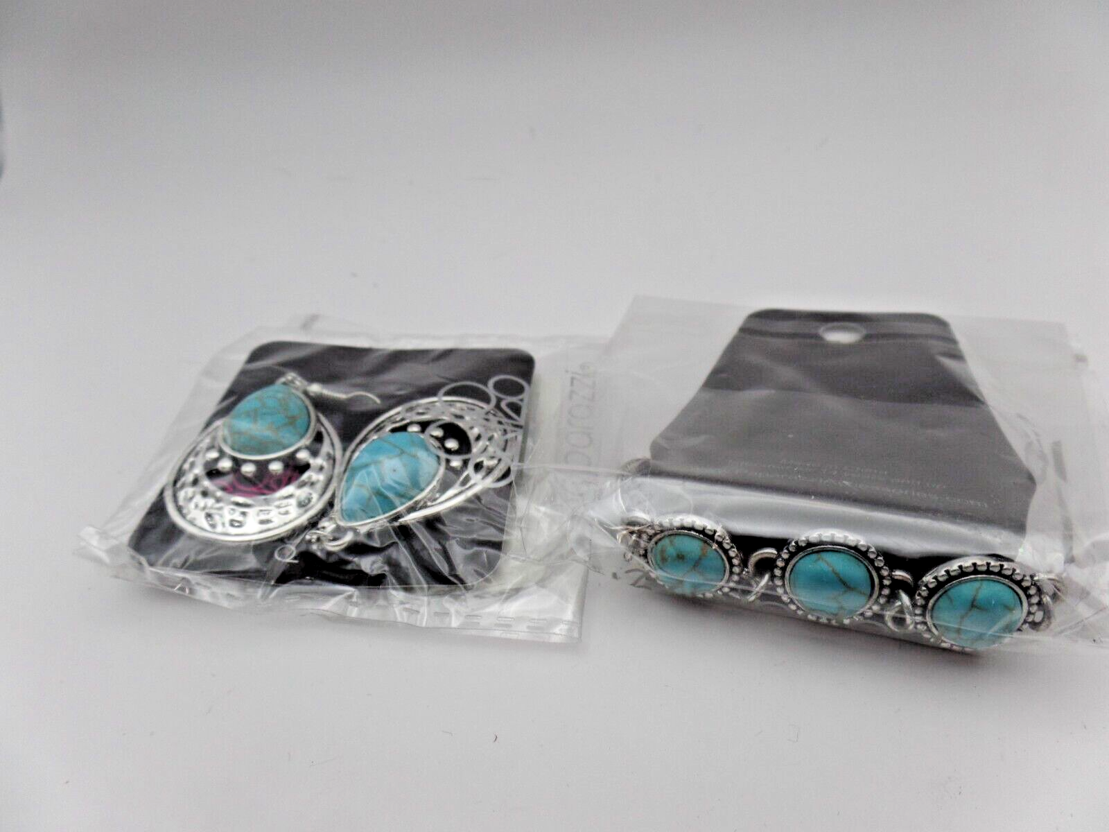Paparazzi 2pc Earrings/Bracelet Silver/Turquoise- Both New
