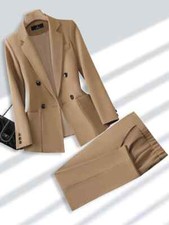 Ladies Pant Suit Formal Women Office Blazer Trouser 2 Piece Set With Pocket