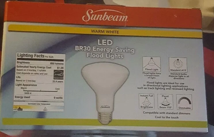 Sunbeam 65W LED Indoor/Outdoor Energy Saving Dimmable Flood Lights (2 PER BOX)  - Image 2 of 3