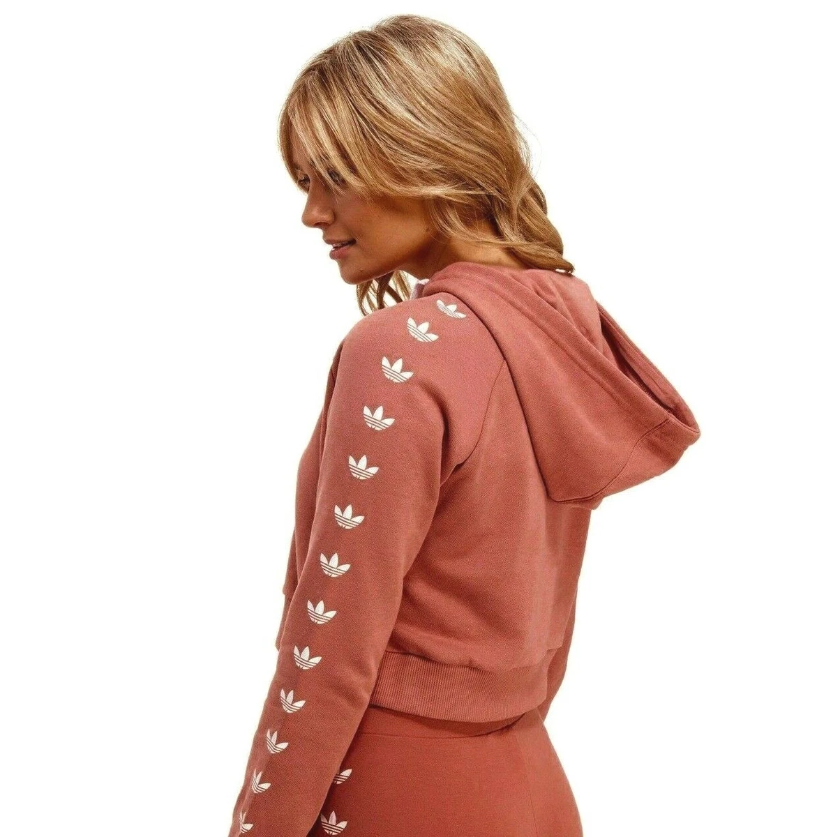 M L adidas Originals Women s TREFOIL TAPE CROPPED HOODIE UK16 US12 RARE LAST1