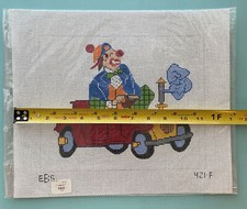 clown in car, hand painted needlepoint canvas, EB5, 421-F