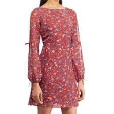 Chaps Wine Blue Floral Open Sleeve Midi Dress Size 6