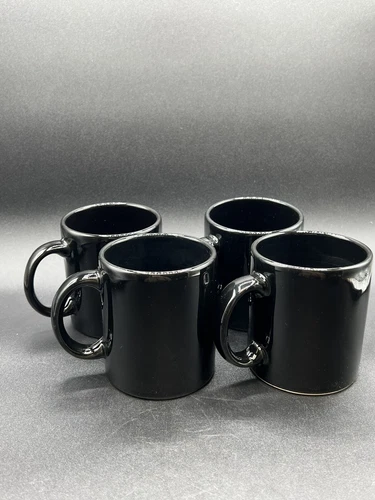 Set Of 4 Vintage Mid Century Waechtersbach Spain Solid Plain Black Mugs