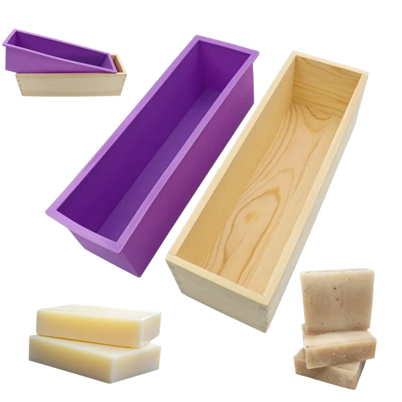 4 Set Soap Loaf Mould Wooden Silicone Mold DIY Soap Cake Making Wooden Box Tool - image 2 of 4