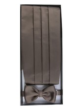 3er SET BOX FÜR HERREN: KUMMERBUND + FLIEGE + EINSTECKTUCH TAUPE/BEIGE