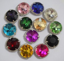 10 pcs 27mm Sew On Crystal Rhinestone Withcford Faceted Glass Round Jewels