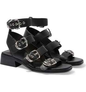 victory black leather buckle sandals