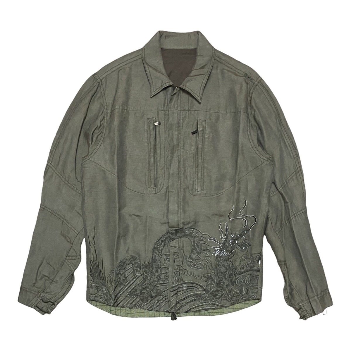 Maharishi Embroidered Dragon Full Zip Hemp Jacket Olive Green
