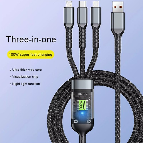Câble de Charge Rapide Universel 3en1 100w Câble Multichargeur Rapide Câble - Photo 2 sur 13