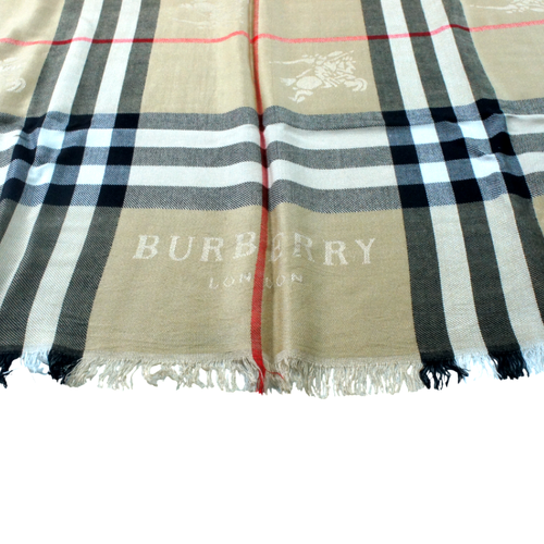 Vintage Burberry Giant Check 100% Cashmere Shawl Beige Luxury Women's Scaf - Picture 3 of 15