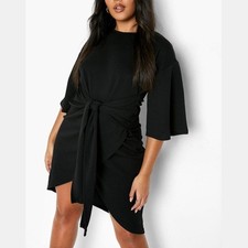 Boohoo Kimono Sleeves Wrap Over Dress Black Size 18