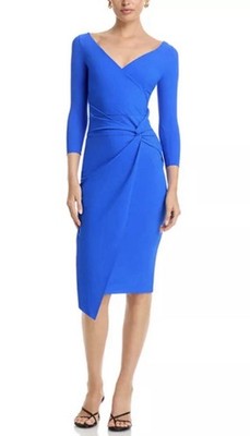 Chiara Boni La Petite Robe L 10 44 Axas V-Neck Blue Ruched Bodycon Dress $695