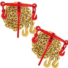 2-Pack G70 Ratchet Chain Binder Kit, 5/16"-3/8", 9200 Lbs WLL, Heavy Duty 10ft