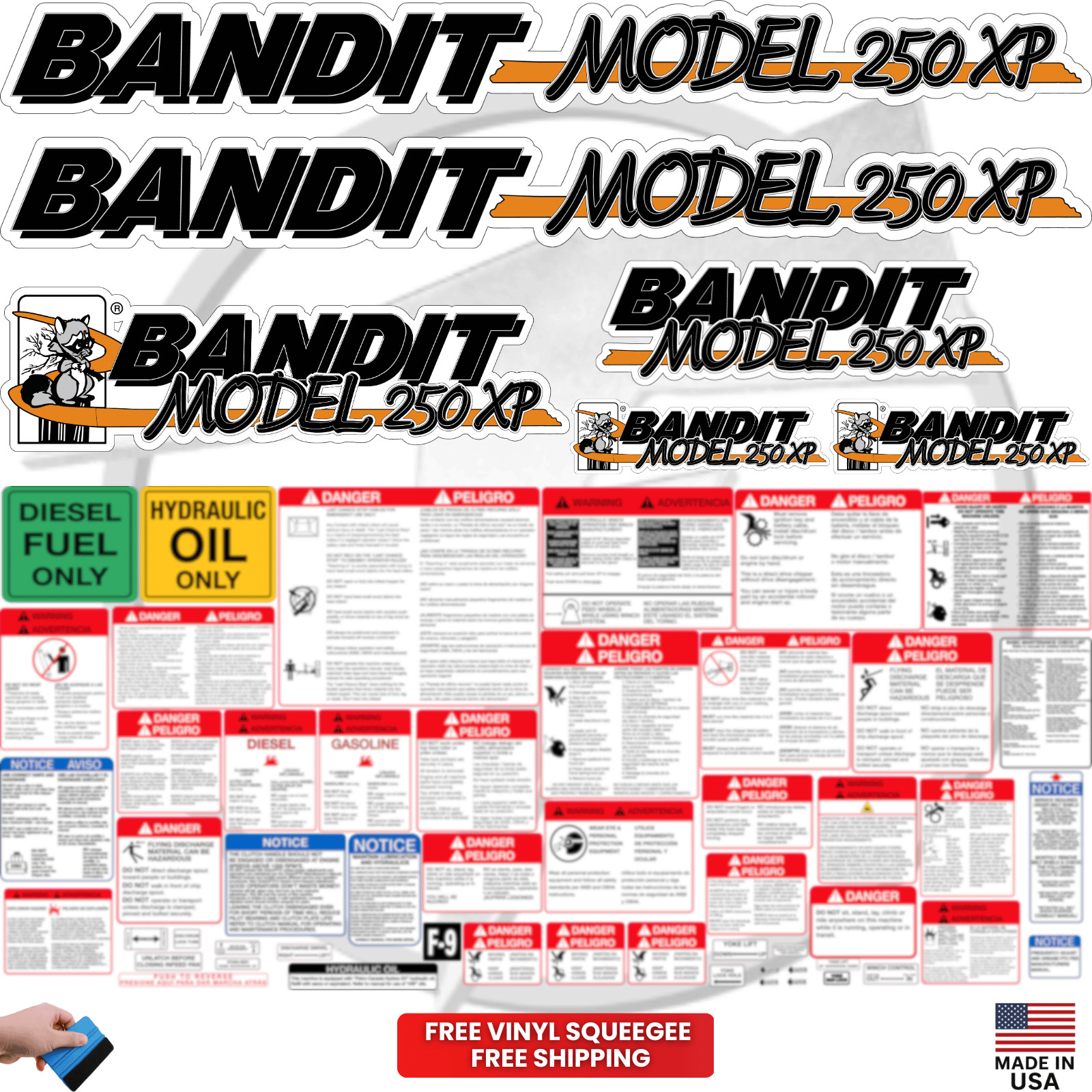 Fits Brush Bandit Wood Chipper Model 250 XP Decal Kit - Free Shipping