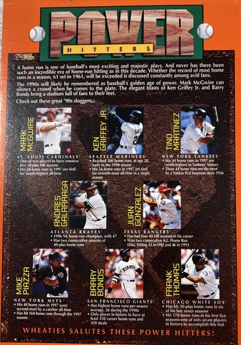 1999 Wheaties MLB Power Hitters Box  Griffey Jr. ,McGwire, Martinez Flattened - Picture 4 of 4