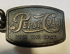 Rare Vintage Brass Bronze Pepsi Cola Hits The Spot Key Chain 3 1/2”