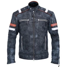 Men's Genuine Leather Jacket Grey Handmade Distressed Biker Leather Coat 
